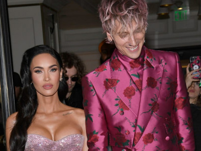 Megan Fox Dazzles in a Sequined Gown with a Thigh-High Leg Slit