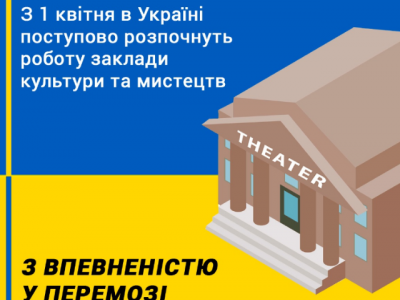 Cultural and arts institutions will gradually start working in Ukraine from April 1