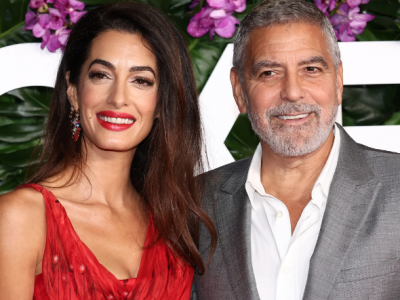 Amal Clooney Wears Glamorous Off-the-Shoulder Red Gown to Event With George