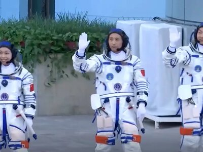 China sends three astronauts into orbit, one to spend a record-breaking year at the station