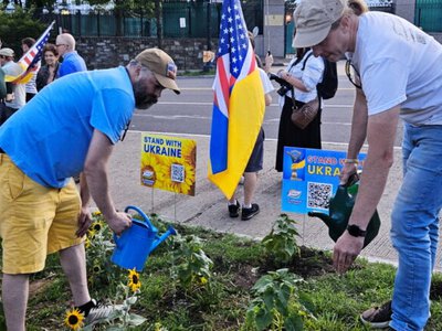 Washington plants sunflowers outside Russian embassy for fifth time in solidarity with Ukraine