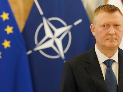 Latvian Defense Minister Raivis Melnis arrives in Kyiv