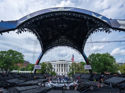 Giant cage-fighting arena installed outside White House on Trump's birthday