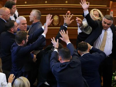 A female MP in Kosovo threw eggs at the prime minister amid a political crisis
