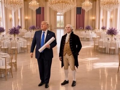 Trump used AI to show himself in a nonexistent White House ballroom alongside George Washington