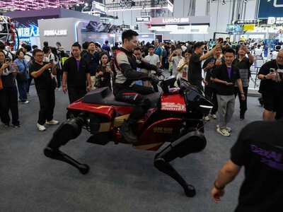 A robot horse and rider took center stage at a conference in China