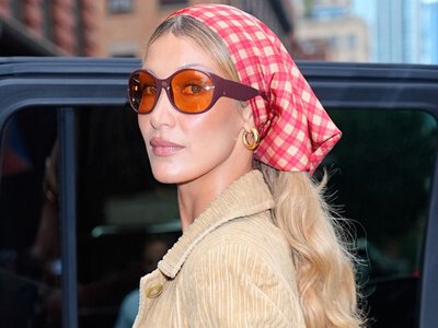 Bella Hadid’s Gingham Headscarf Carries Summer Picnic Vibes Into Fall