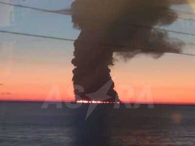 An oil tanker is ablaze on a large scale near Russia’s Sochi