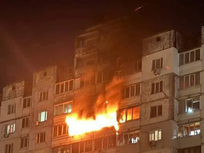 The enemy continues to attack the capital: in one of the districts, a drone struck a high-rise building, sparking a fire