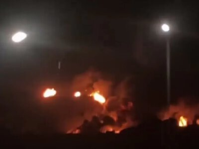 A large-scale fire is still raging at an oil-loading terminal in Russia’s Rostov region; the media report that it is “reeds burning.”
