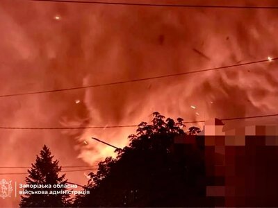 Zaporizhzhia under enemy attack — an industrial facility was hit, sparking a large-scale fire